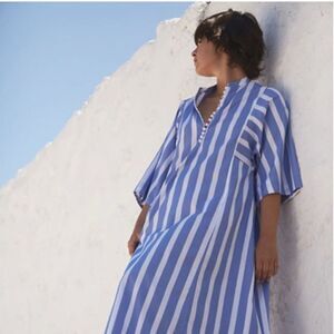Thierry Colson Striped Button Front Kaftan Dress